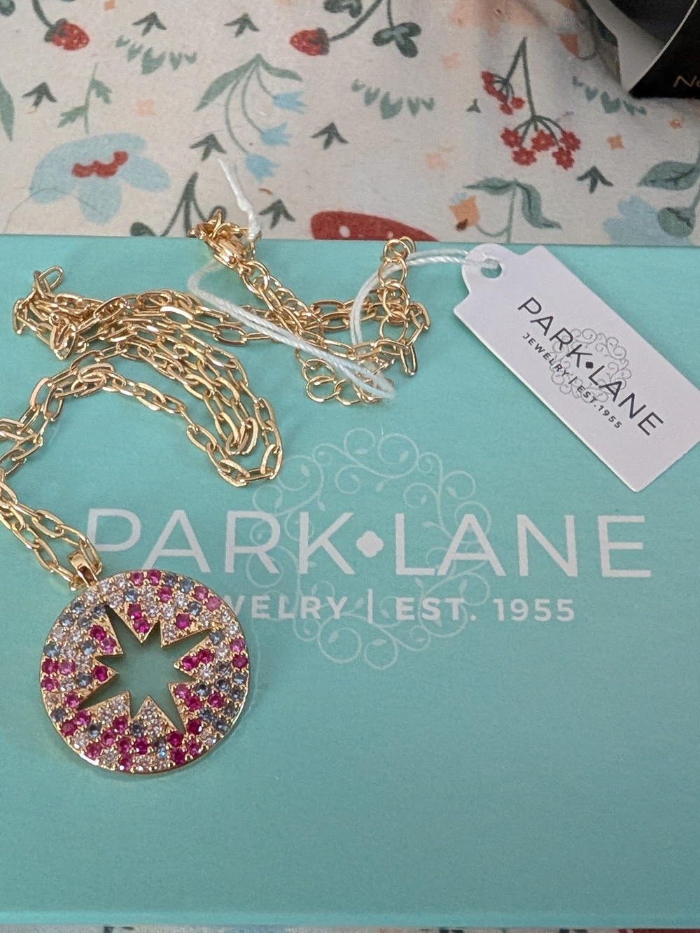 Park Lane Gold-Tone Necklace with Pink and Clear Starburst Pendant